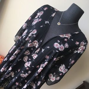 Black Sheer Rose Kimono Size S/M